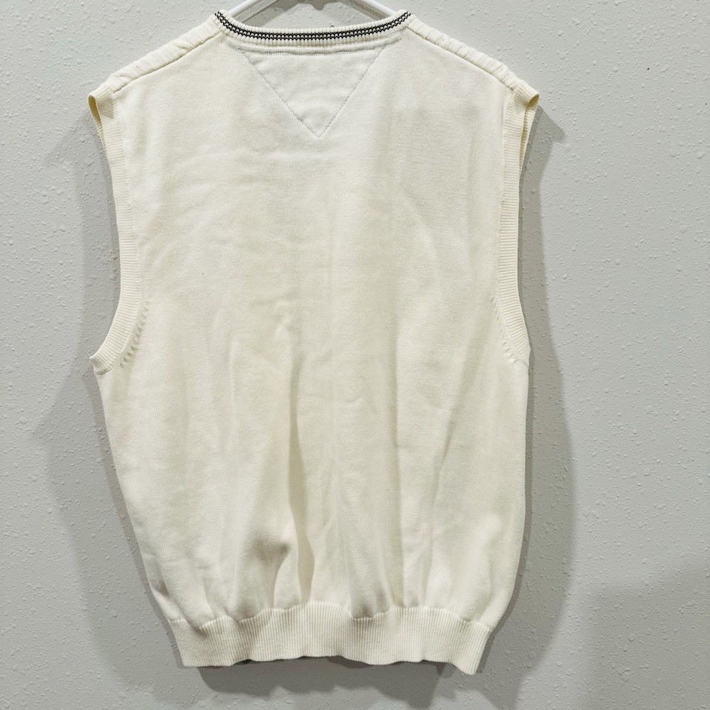 Vintage Tommy Hilfiger Golf Men V Neck Cable Knit Sweater Vest Cream szXL Preppy - Picture 7 of 14